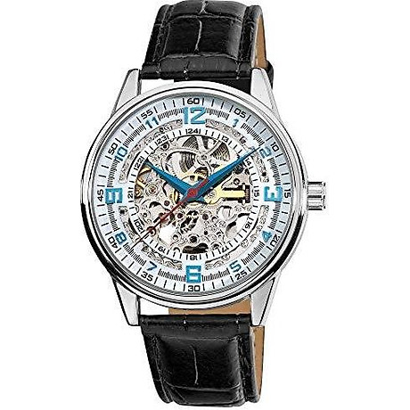 Father s day gift - akribos automatic skeleton mechanical men s watch - 4 genuine diamonds hour markers on crocodile pattern leather strap see through dial - ak499 1