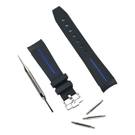 Rubber watchband strap black+blue 7