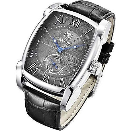 Benyar watch for men 5114m square 3atm waterproof leather simple quartz business fashion casual classic retro rectangle watches 7