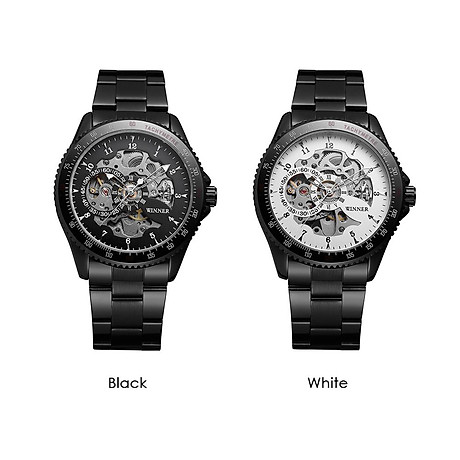 Đồng hồ nam winner 010 đồng hồ cơ bán tự động hiển thị thời gian thời trang thông thường dây đeo bằng thép không gỉ 5