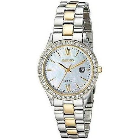 Seiko women s sut074 dress two-tone stainless steel swarovski crystal-accented solar watch 5