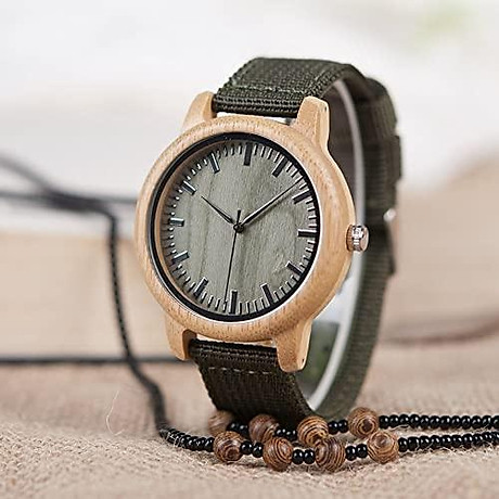 Bobo bird unisex bamboo wooden watch for men and women analog quartz lightweight handmade casual watches with green nylon strap 2