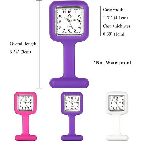 Women and men nurse watch pin-on brooch hanging lapel watch silicone jelly cover square stethoscope badge doctors paramedic medical fob pocket watch, rose purple white 7