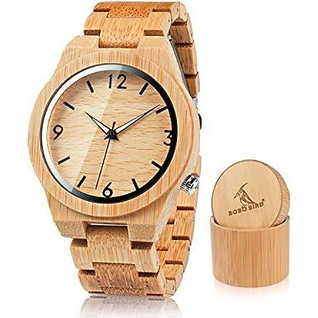 Bobo bird d27 men s bamboo wooden watch numeral scale large face quartz watch lightweight casual sports watches with luminous night silver pointer gift box 7