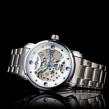 Winner men luxury business automatic mechanical watch fashion stainless steel band skeleton wrist watch 4
