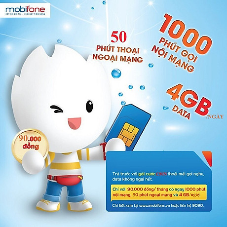 Sim 4G Mobifone C90N - ĐĂNG KÝ ĐÚNG CHỦ - (Nạp 90k tháng 4Gb ngày, Gọi nội mạng miễn phí 1000 phút, ngoại mạng 50 phút miễn phí) - Không bị cắt sim 3