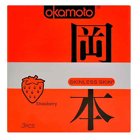 Bao cao su okamoto skinless skin strawberry (hộp 3 gói) 2
