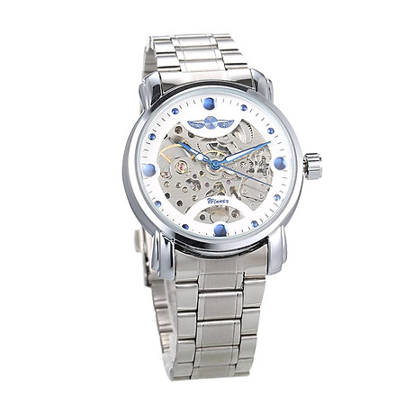 Winner men luxury business automatic mechanical watch fashion stainless steel band skeleton wrist watch 2