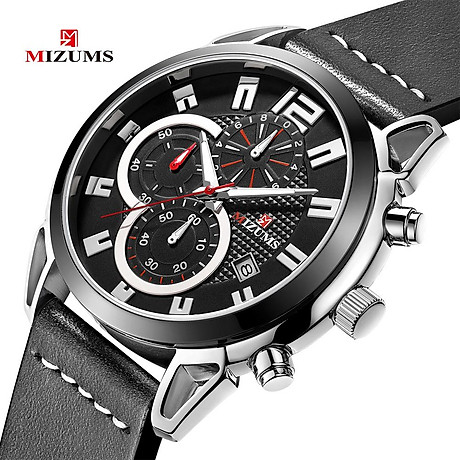 Mizums men business watch fashion alloy case leather band watch exquisite 3 atm waterproof quartz wrist watch 3