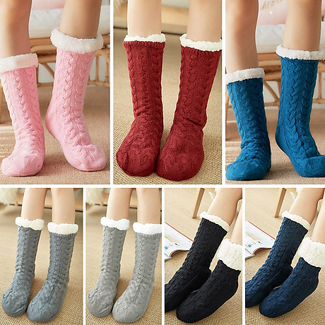 Women Winter Socks Plush Thick Warm Soft Non-Slip Mid-Calf Home Floor Socks Hosiery 6
