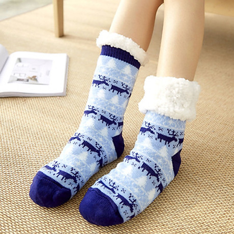 Women Christmas Slipper Socks Warm Fleece Lined Knitted Anti-Slip Lounging Winter Thermal Socks 1