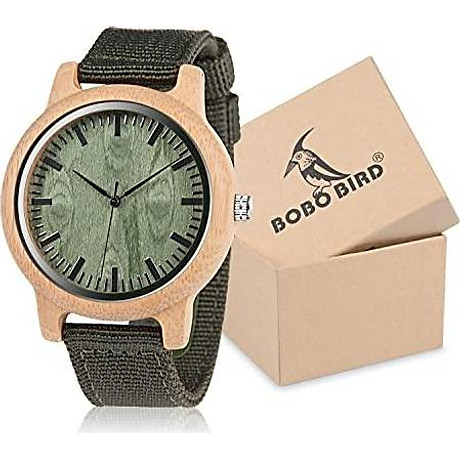 Bobo bird unisex bamboo wooden watch for men and women analog quartz lightweight handmade casual watches with green nylon strap 1