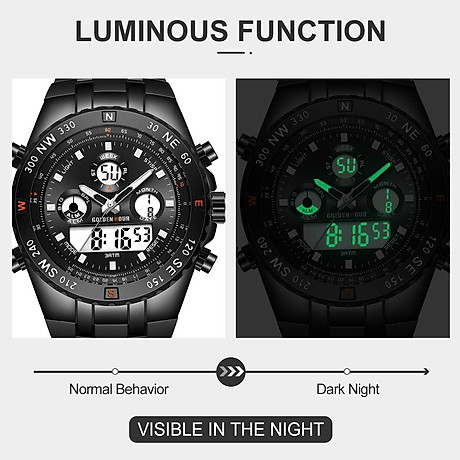 Golden hour huge face military sports mens watches waterproof, stopwatch, date and date, alarm, luminous digital analog stainless steel wrist watch with rubber band 5