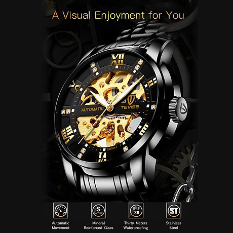 Tevise men automatic self-wind watch men mechanical business watches fashion hollow steel wrist watches 5