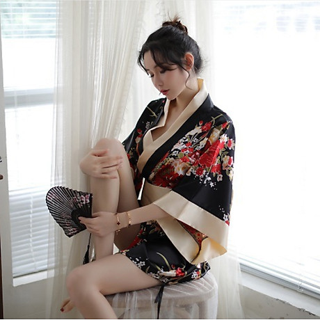 Bộ đồ ngủ kimono phong cách nhật bản quyến rũ - màu đen 6