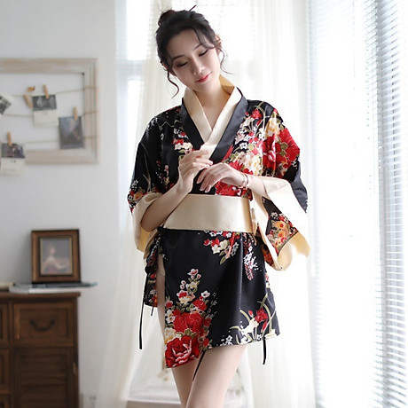 Bộ đồ ngủ kimono phong cách nhật bản quyến rũ - màu đen 2