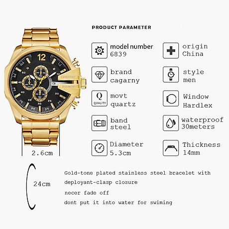 Cagarny 6839 classic big dial large face quartz men s watch casual formal business sports male watch day date wristwatch 4