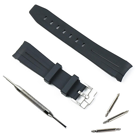 Rubber watchband strap black+blue 5