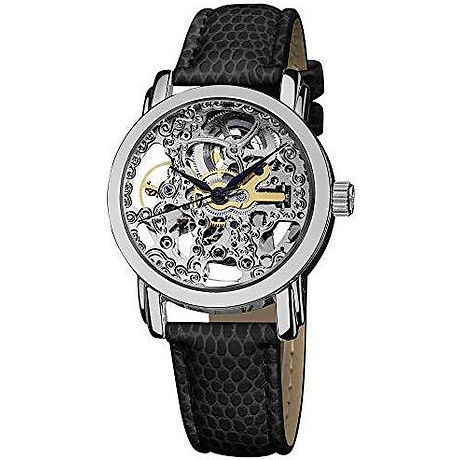 Akribos xxiv women s skeleton automatic watch - stainless steel see-through face and leather dress band watch - ak431 7