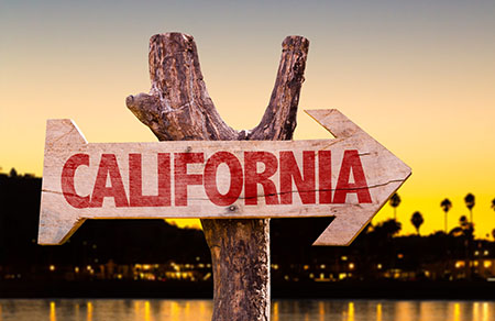 California wooden sign with sunset background