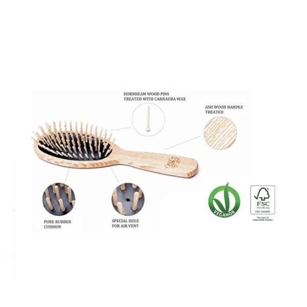 TEK Small Oval Brush with Regular Pins - Handbag Wooden Brush