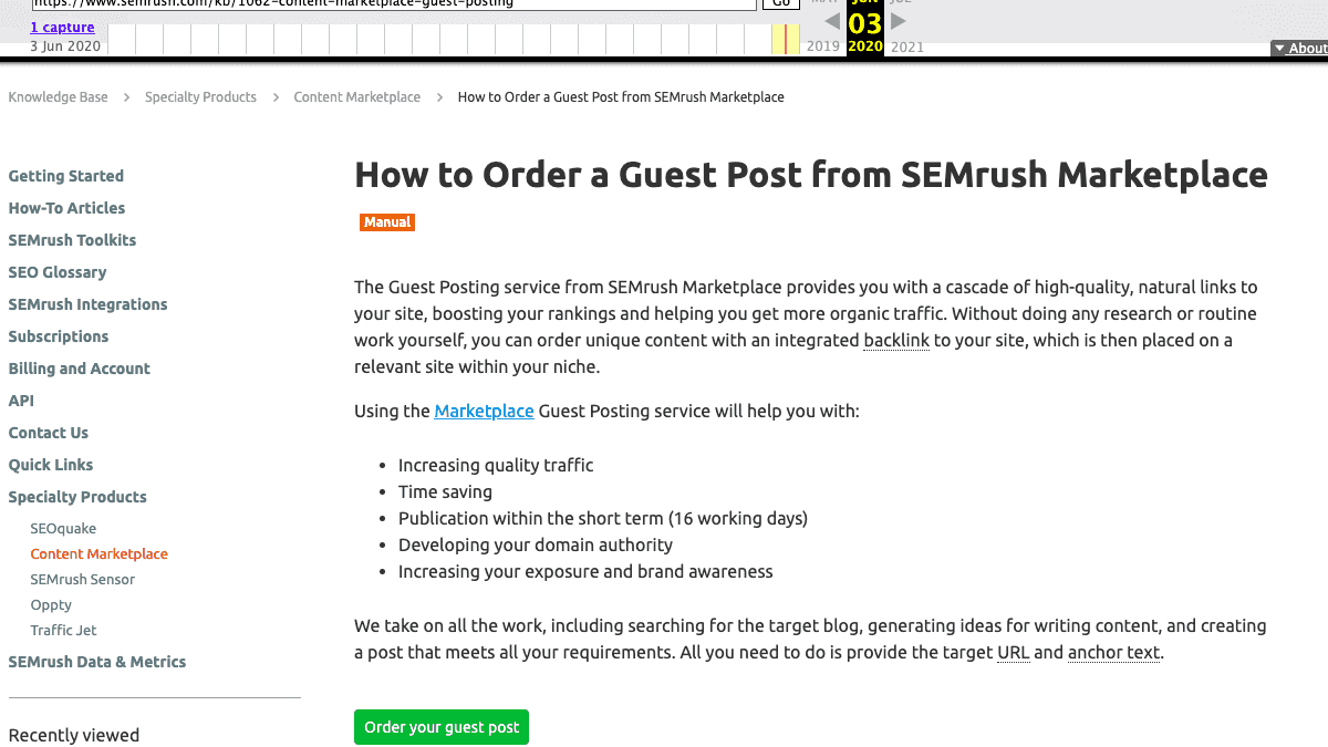 SEMrush 在網站中提供 Guest Posting 服務