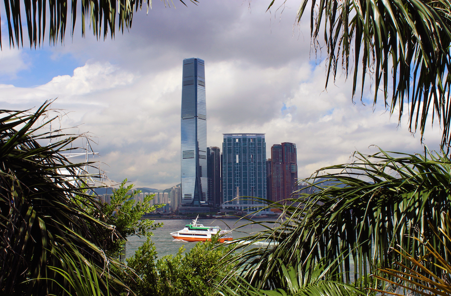 The ICC building viewed from Hong Kong Island.