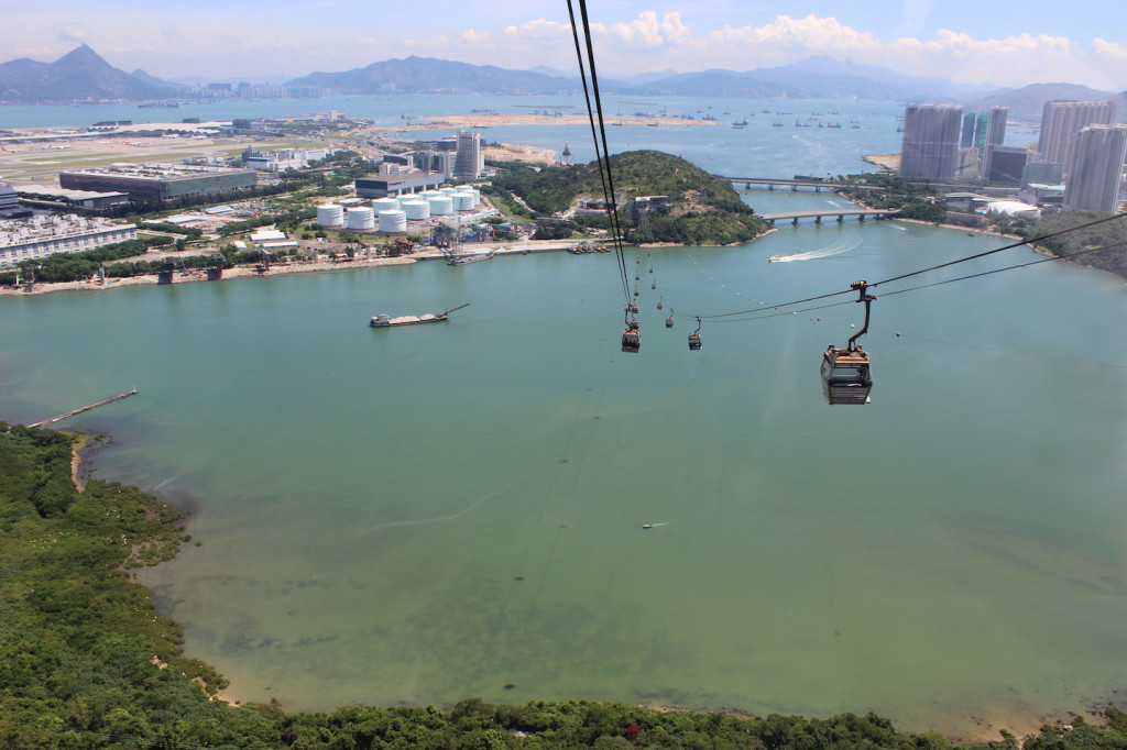 View from Ngong Ping Cable Car with HK Airport in the background.