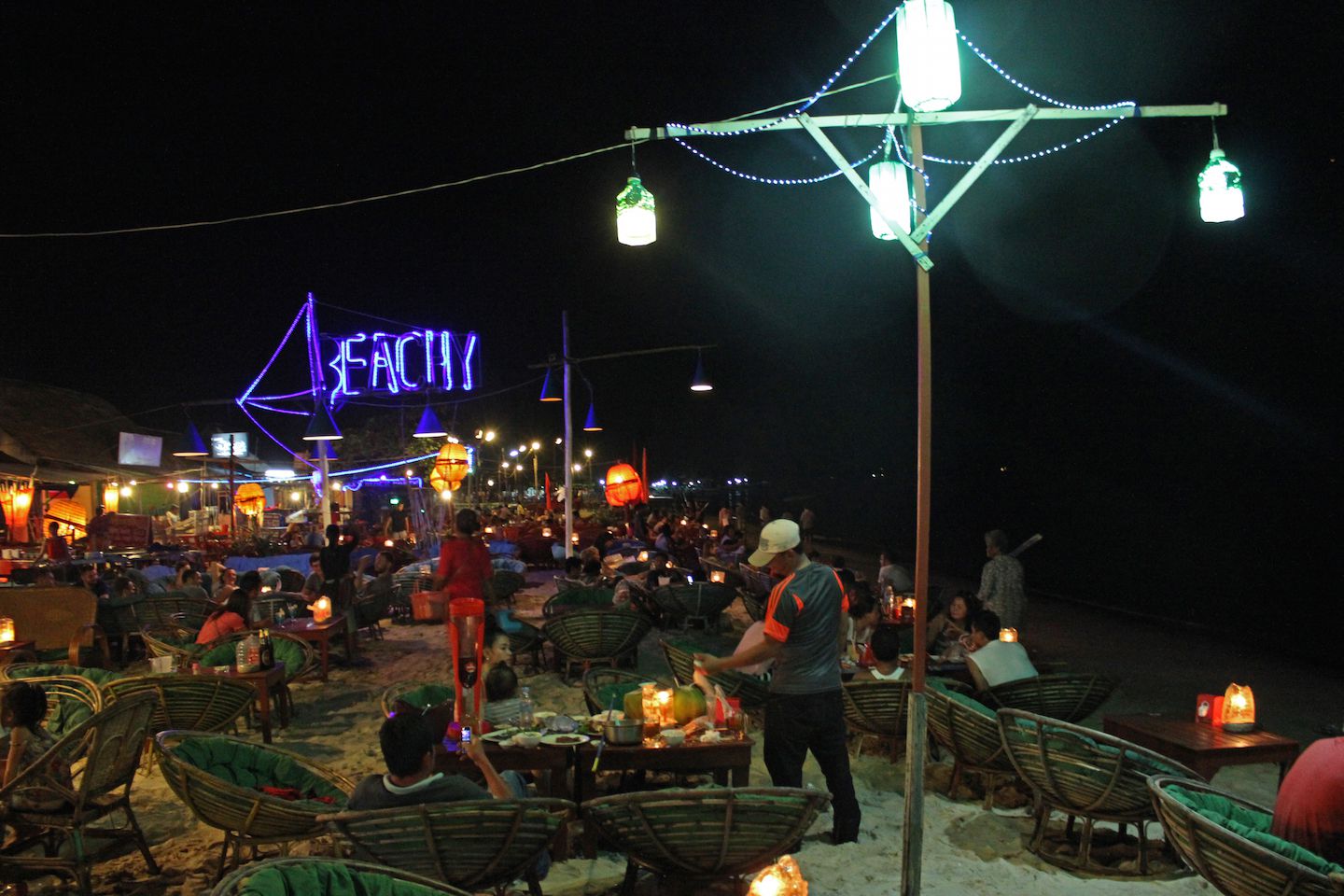 Bars and restaurants served food on the sand in Sihanoukville