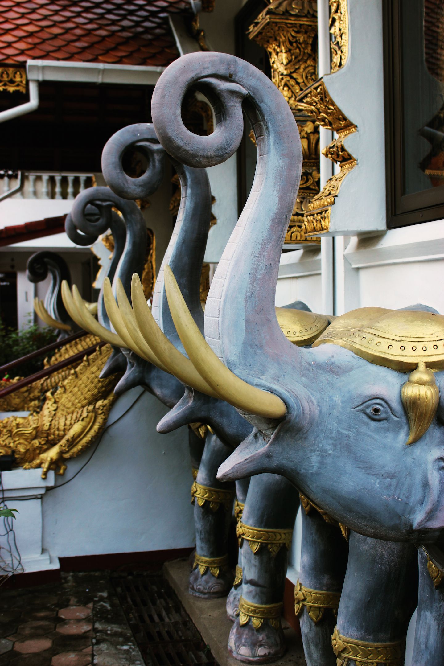Elephant statues at the temples in Chiang Rai