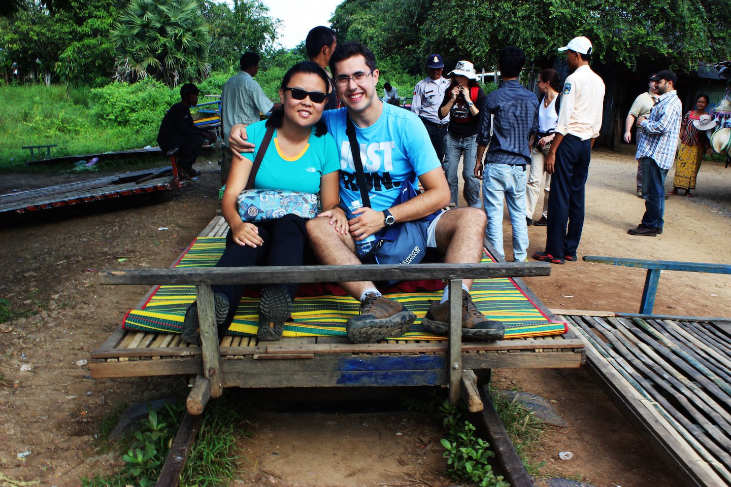 Julie and Carlos on the bamboo train