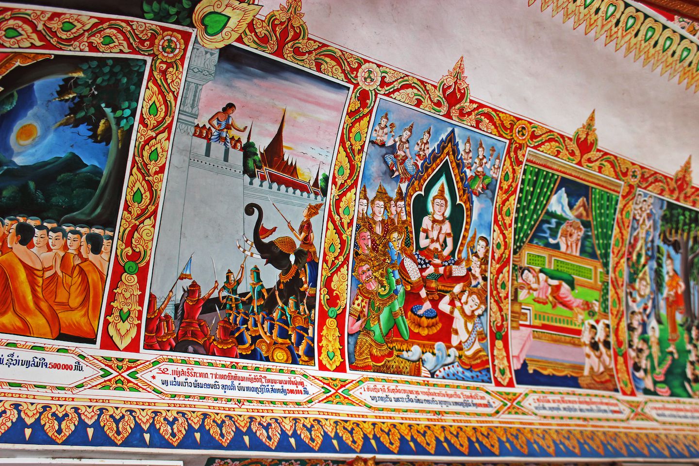Paintings on the walls of Vat That Luang Tai, Vientiane, Laos