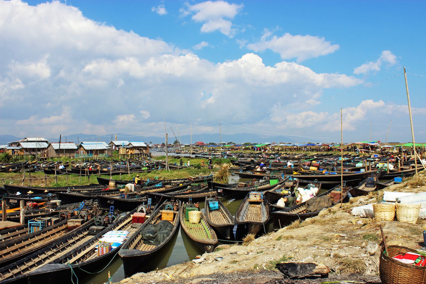 Boats at the market in Inle Lake, Myanmar