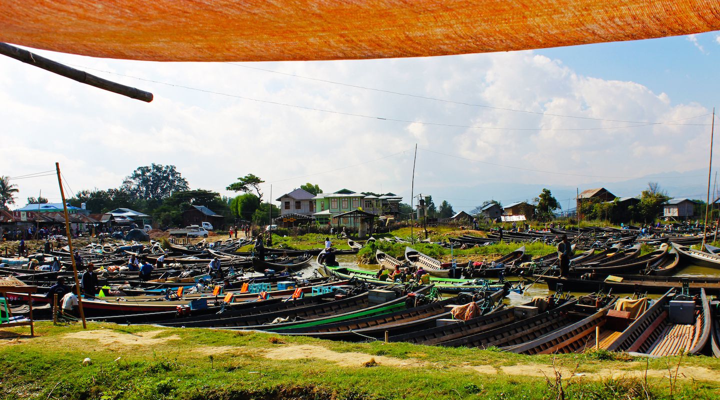 Boats parked at the Sunday Market, Inle Lake, Myanmar
