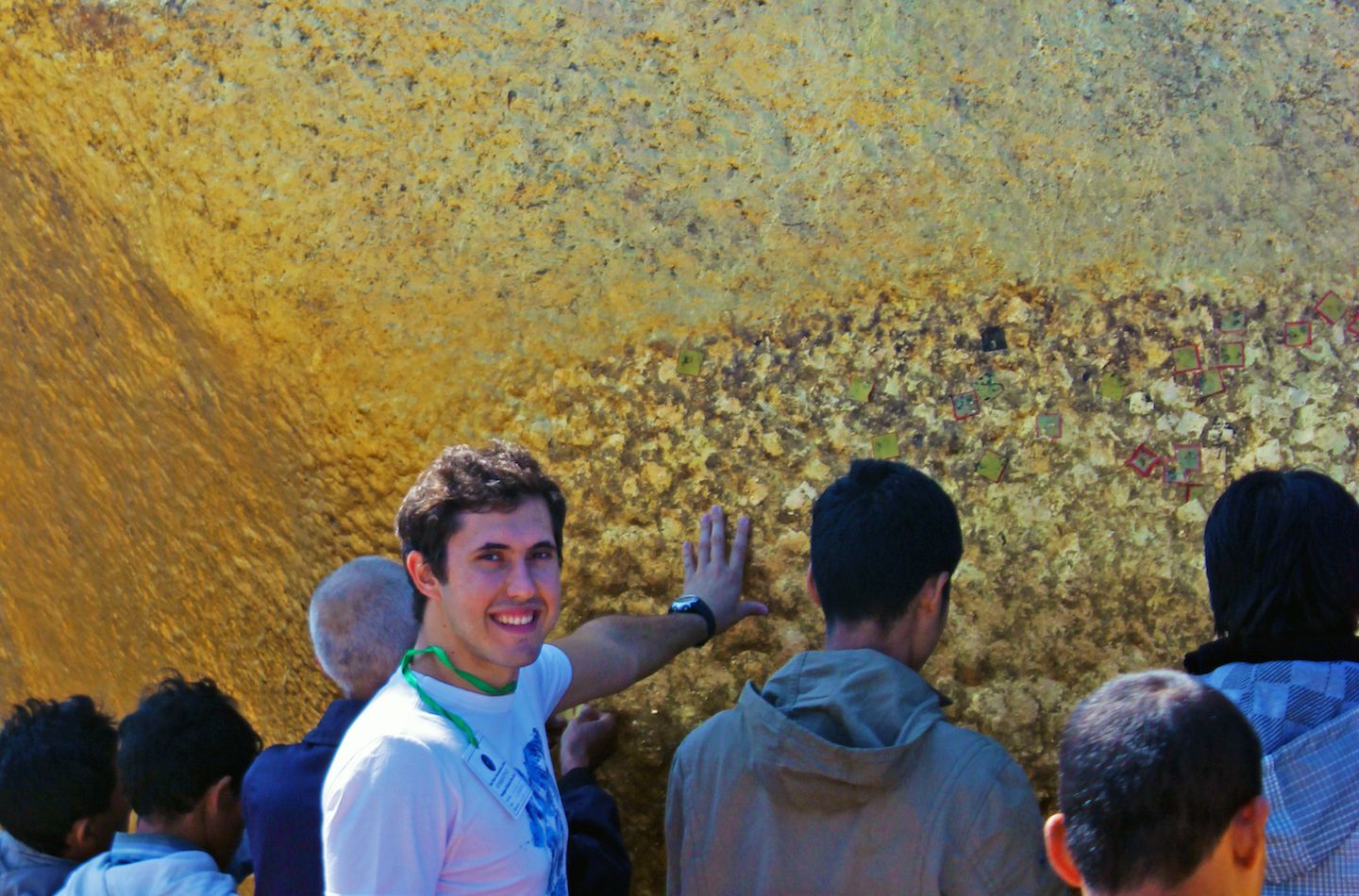 Carlos touching the Golden Rock, Myanmar
