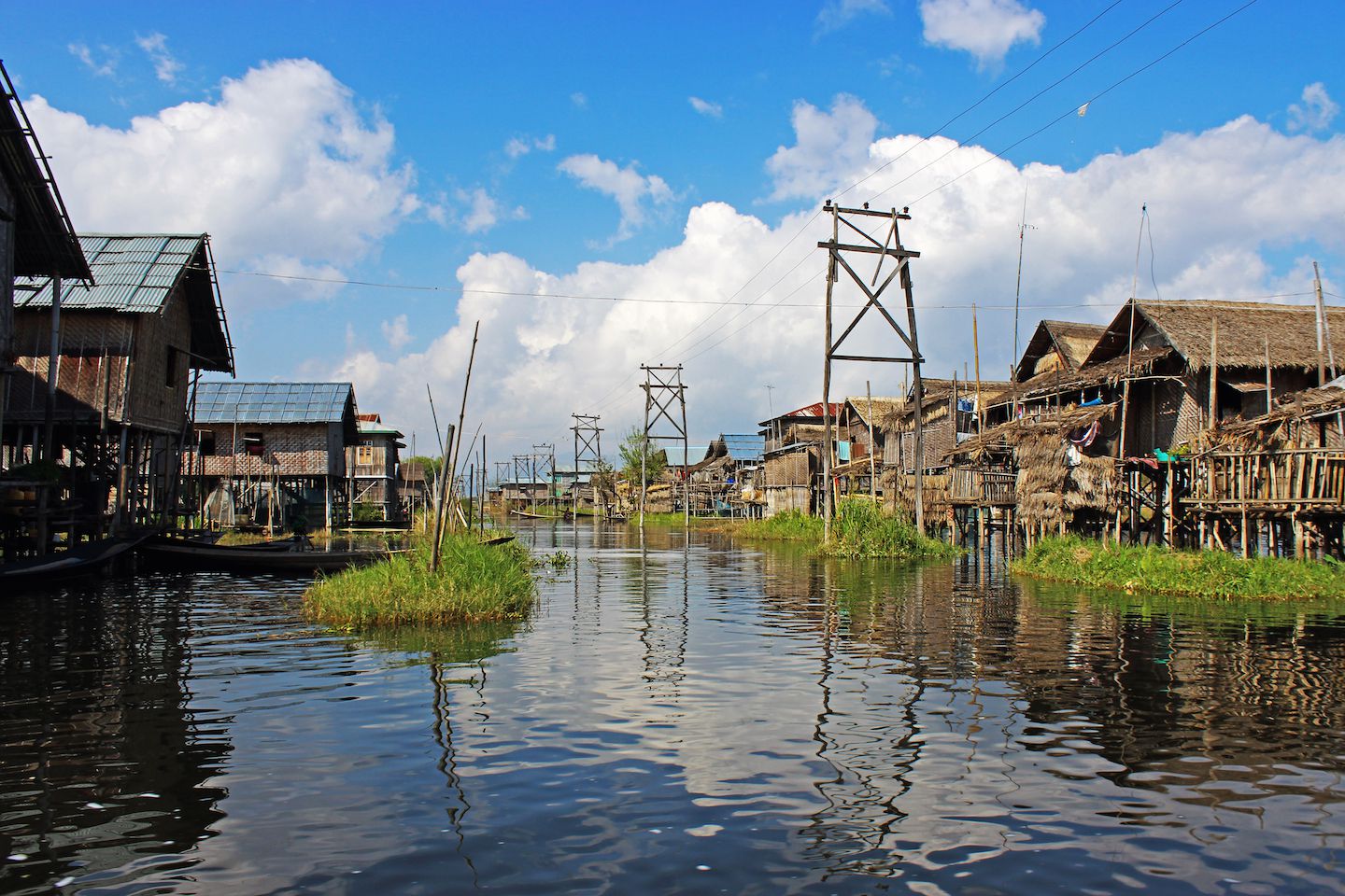 Electric distribution lines at the floating villages, Inle Lake, Myanmar
