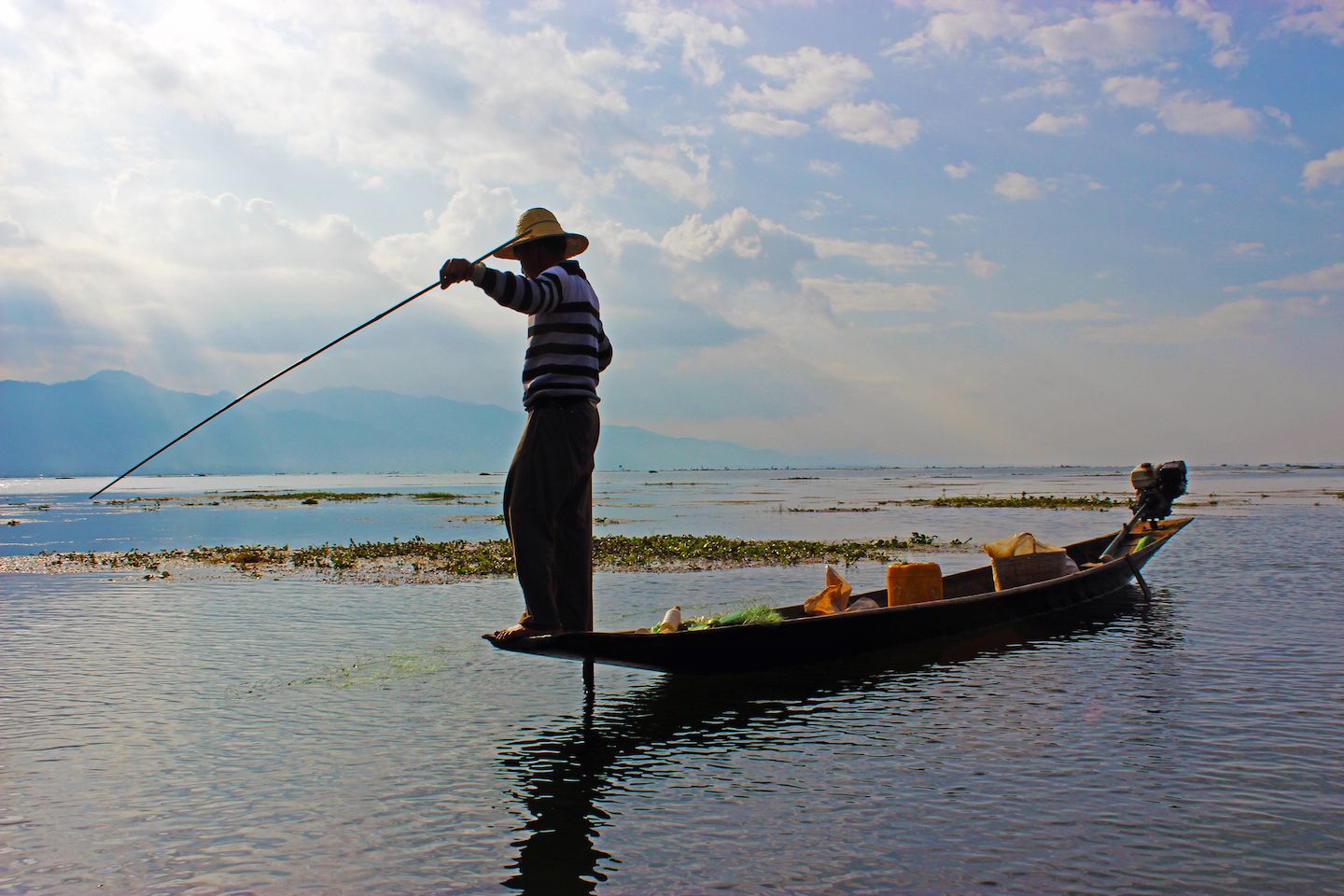 Fisherman fishing at Inle Lake, Myanmar