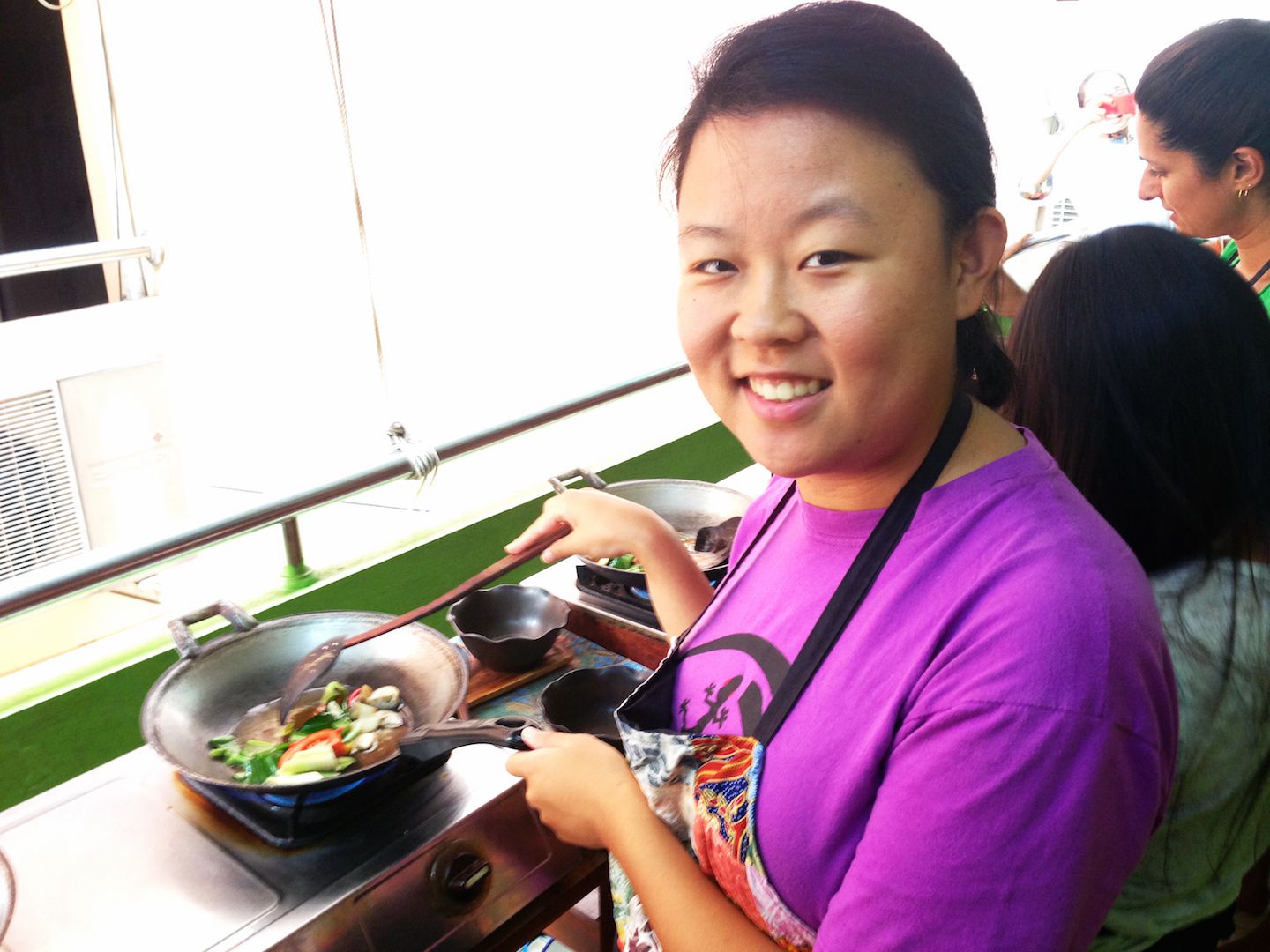 Julie cooking a Tom Yum soup, Bangkok, Thailand