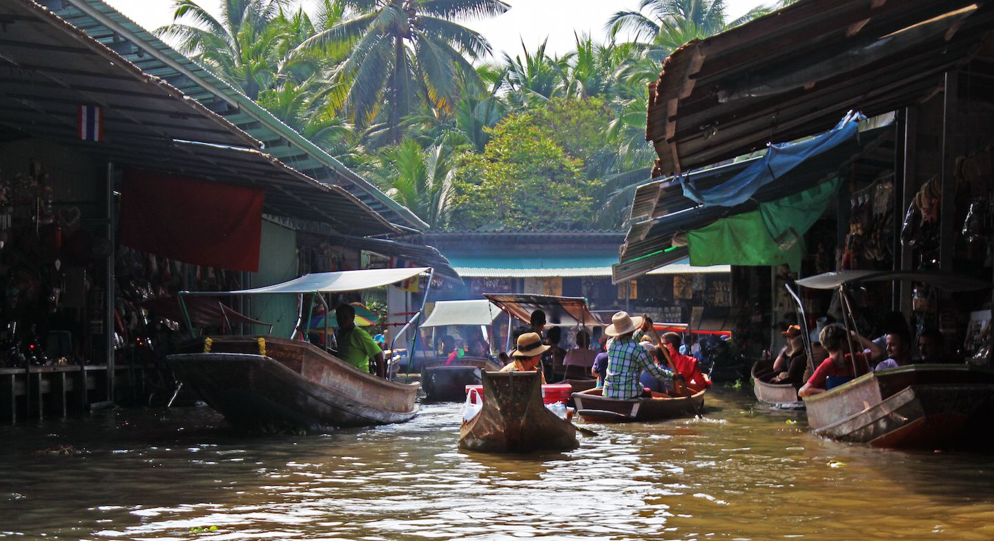 View of the boats at the floating market, Bangkok, Thailand