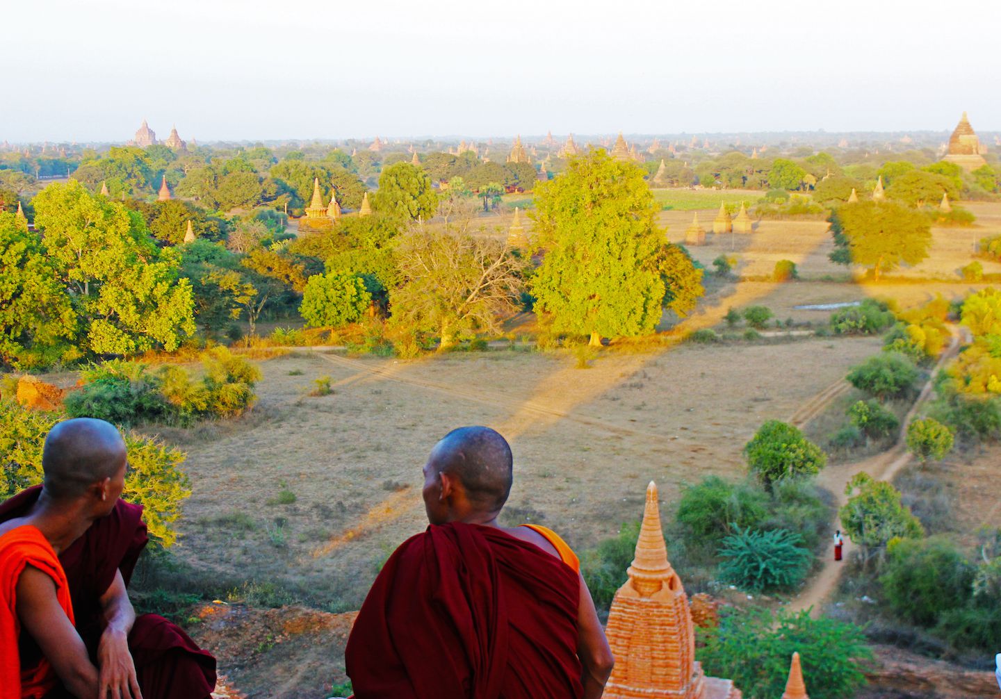 Monks overlooking the plains of Bagan, Myanmar