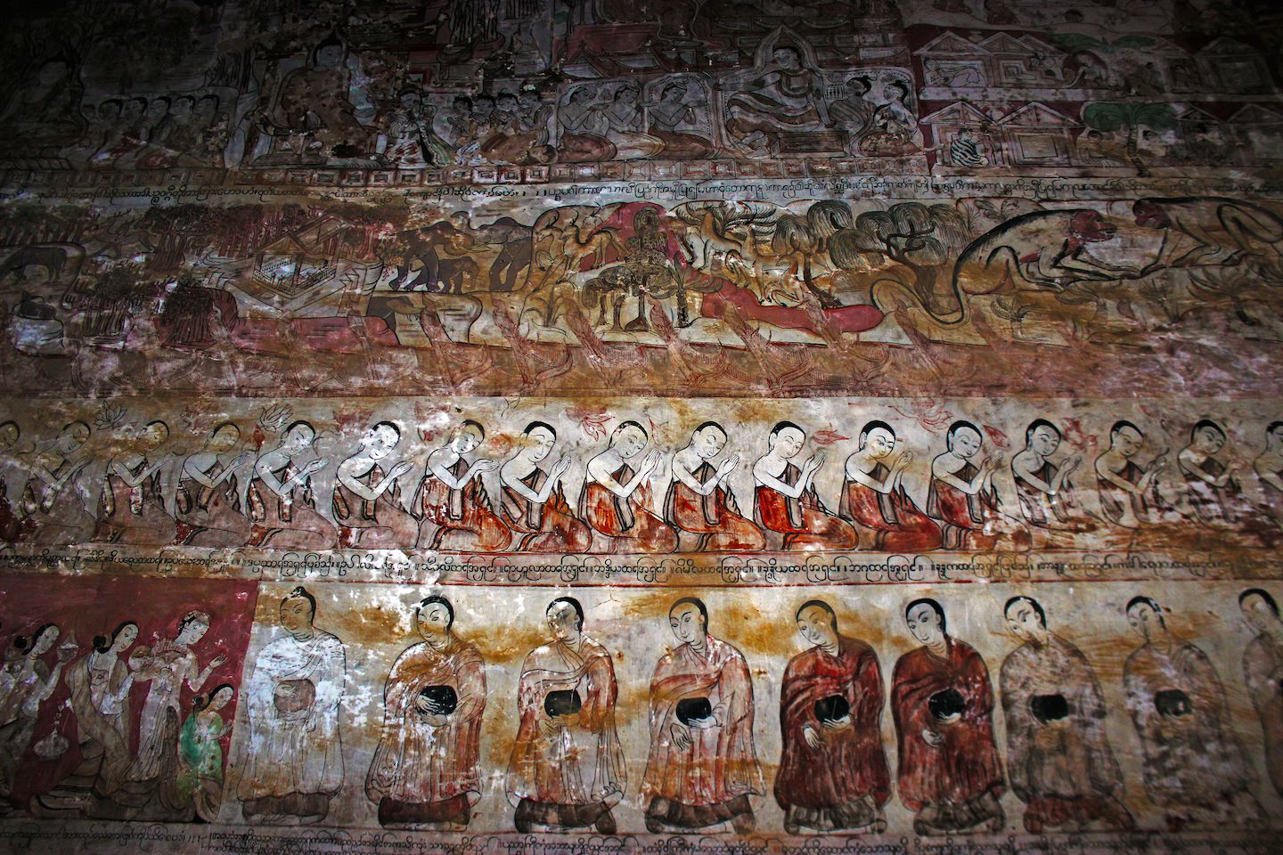 Paintings on the walls of the temples in Bagan, Myanmar
