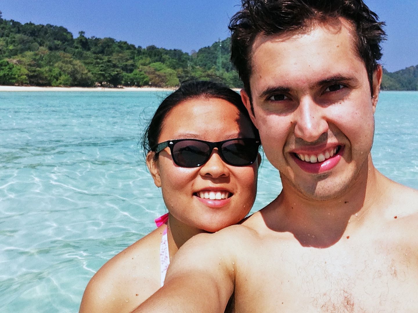 Julie and Carlos enjoying the crystal clear waters of Koh Kradan, Thailand