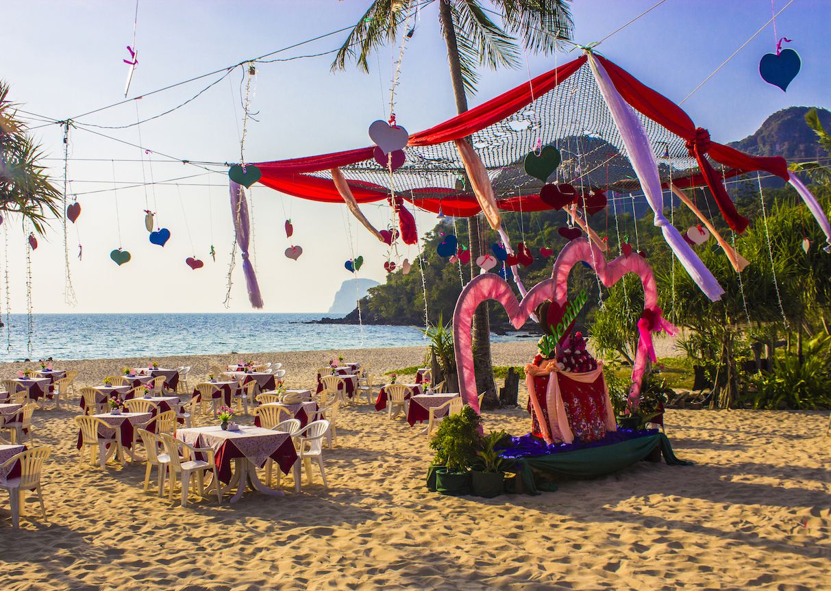 Valentine's Day setup on Farang Beach, Koh Muk, Thailand