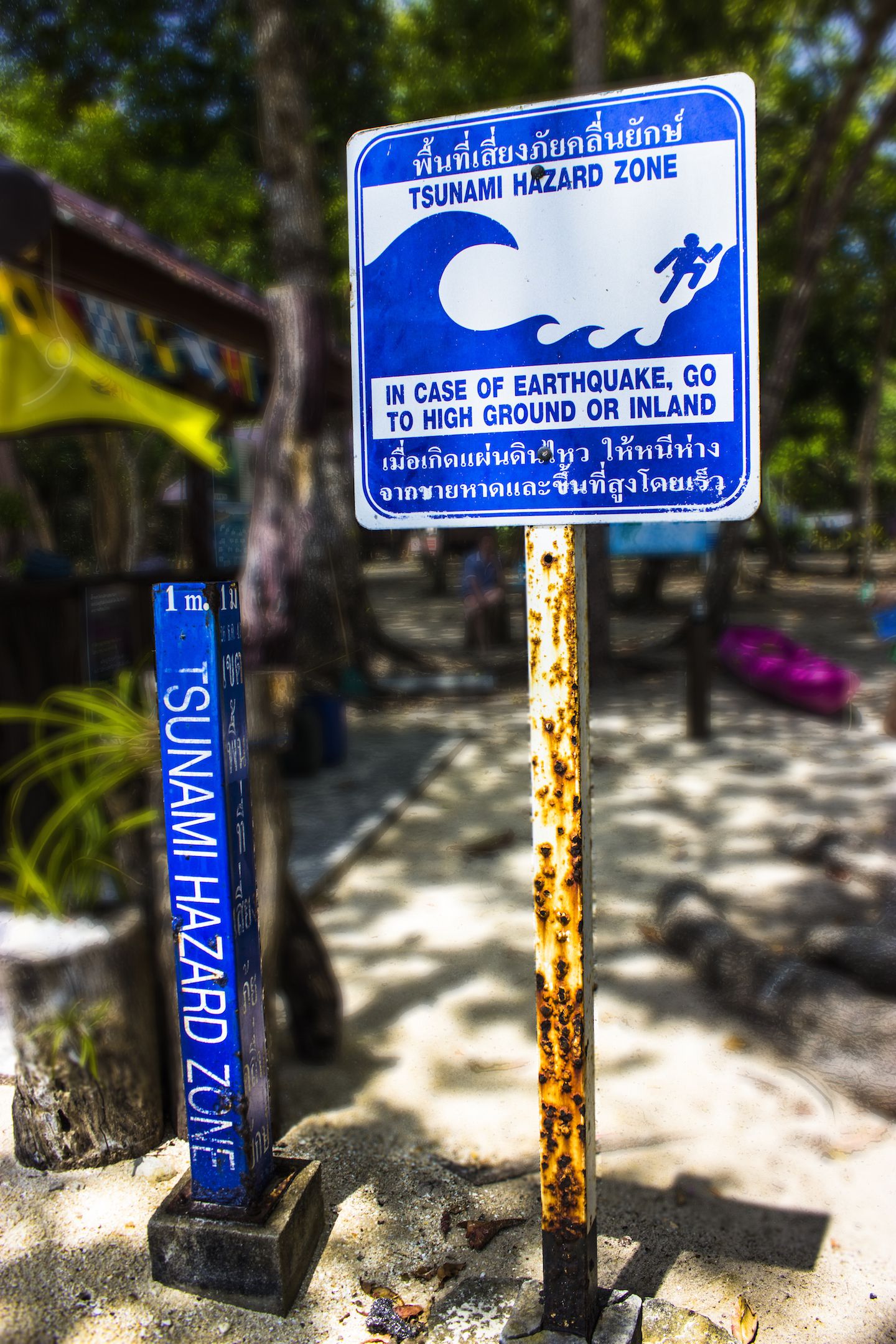 Tsunami evacuation sign, Koh Rok Nok, Thailand
