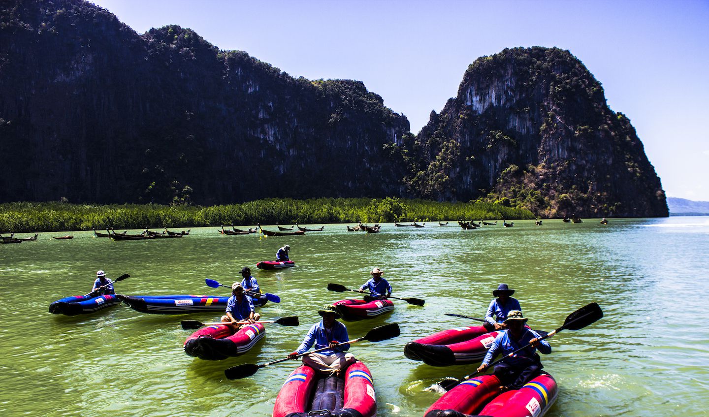 Canoes around Talu Island, Phang Nga Bay, Thailand
