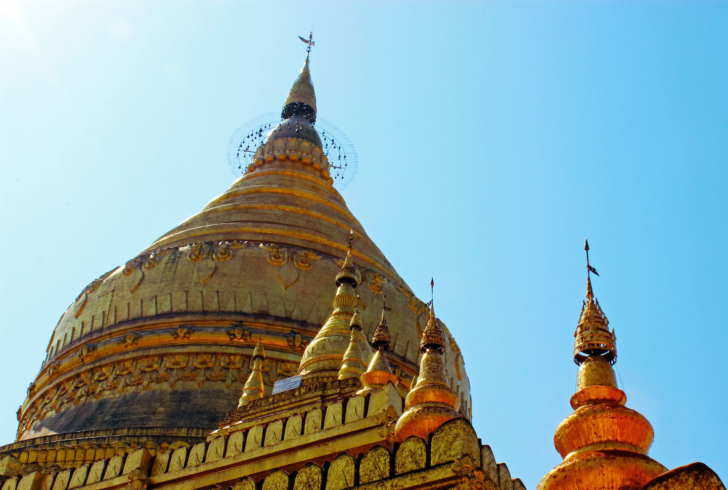Towers of Schwezigon Pagoda, Bagan, Myanmar