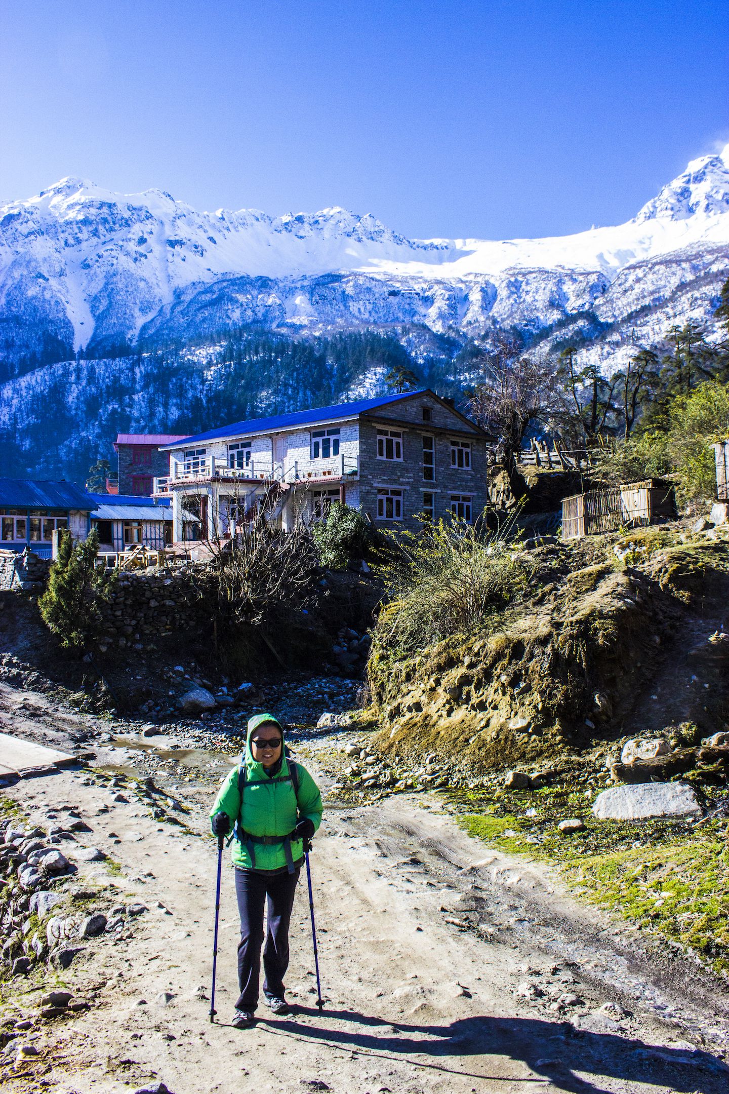 Julie walking away from Temang, Nepal