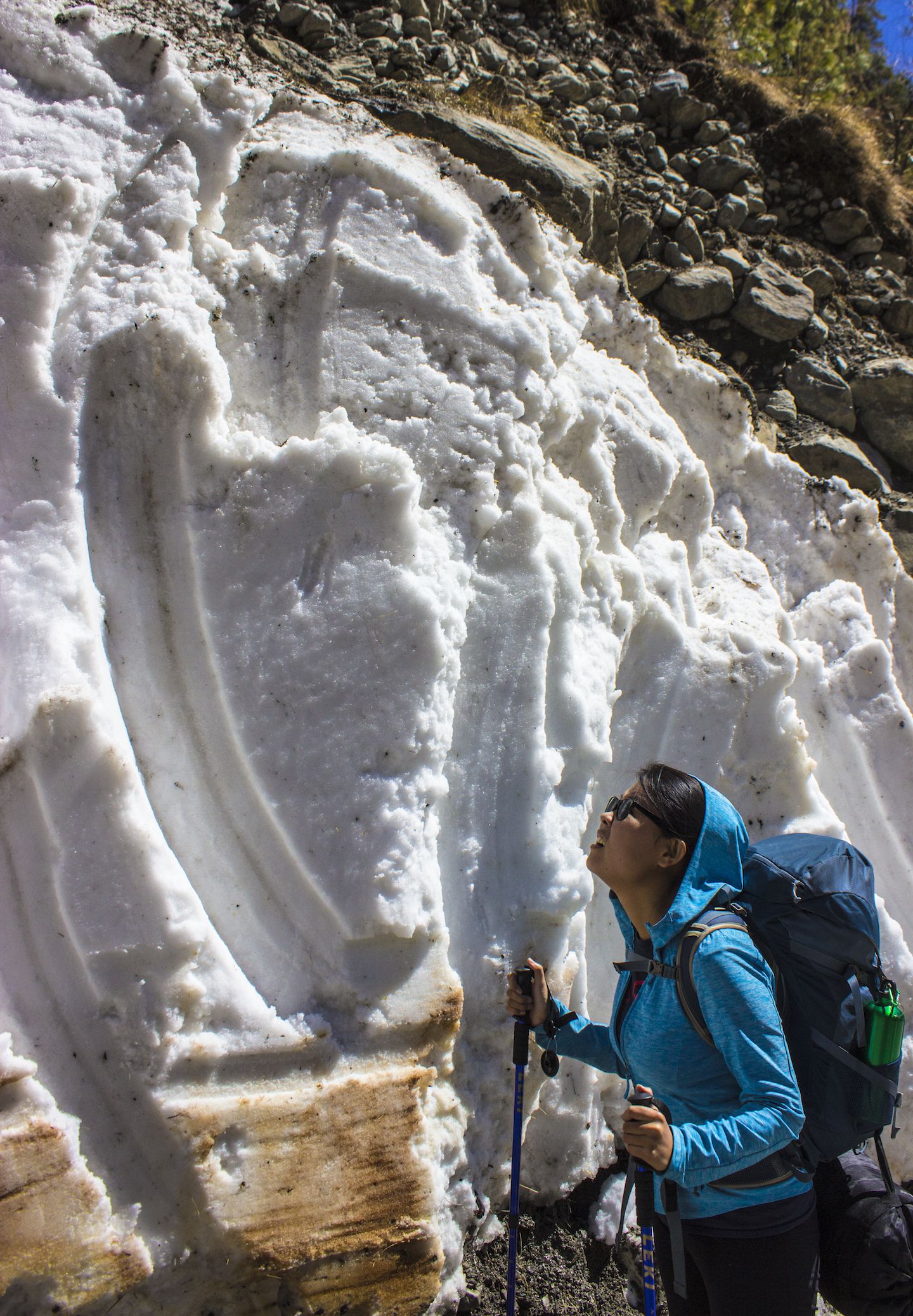 Julie and the cleared avalanche, Nepal