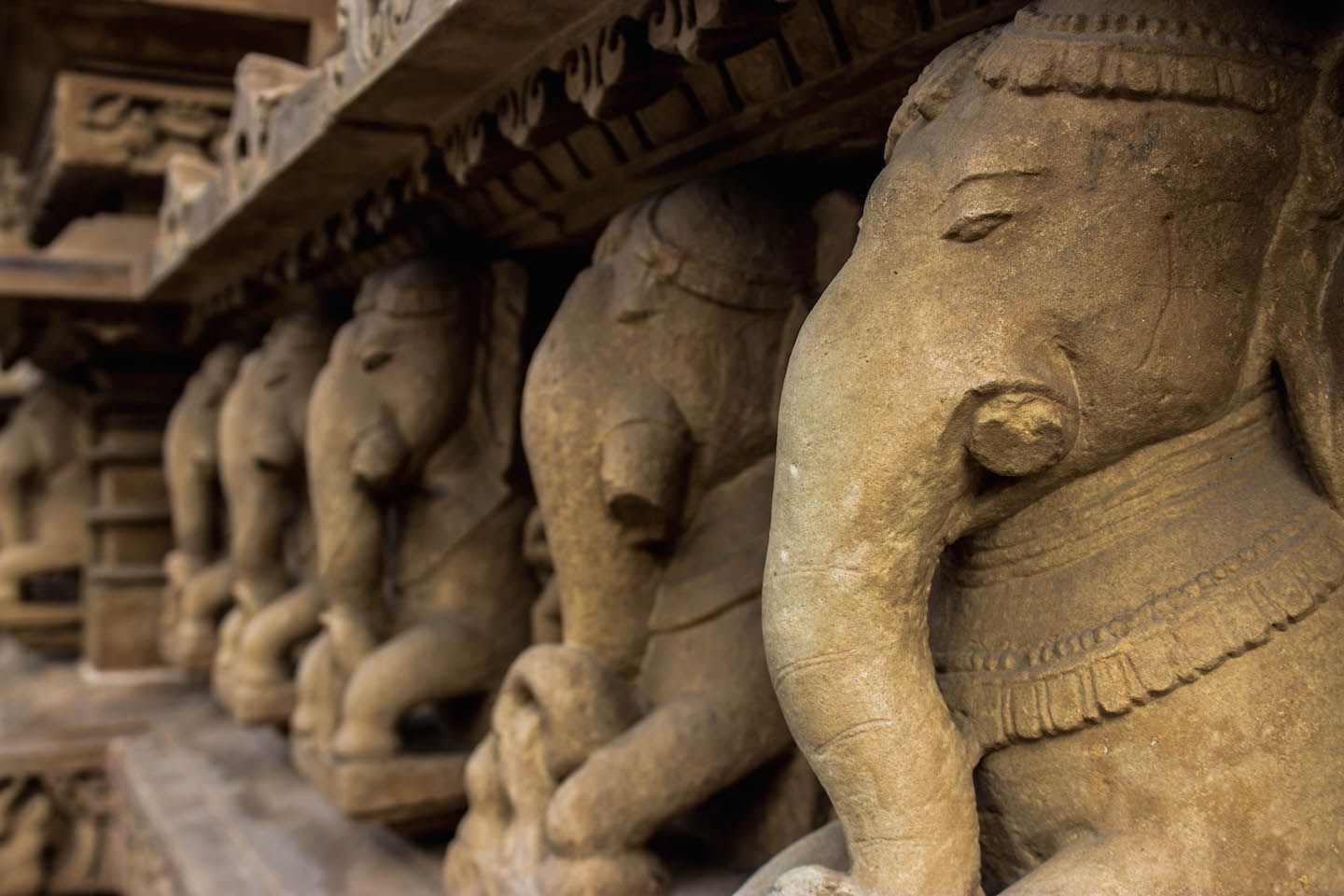 Elephant sculptures on the walls of the Lakshmana temple, Khajuraho, India