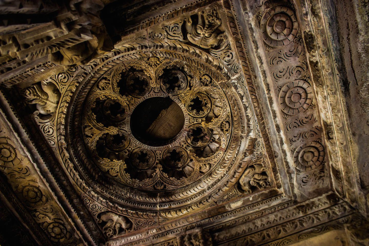 Detailed dome carvings at Kandariya-Mahadev temple, Khajuraho, India